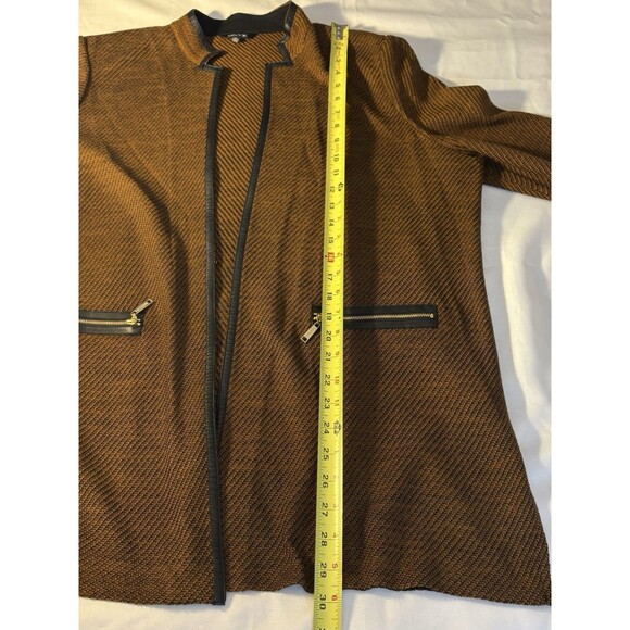 MISOOK Faux Leather Trim Jacket XL Brown Textured Single Clasp 3/4 Sleeve Career - Picture 16 of 16